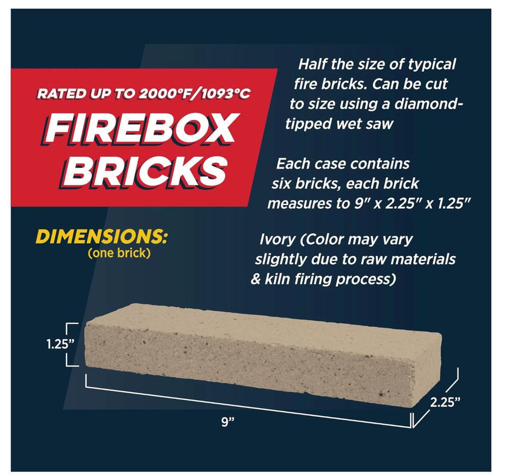 Rutland Soap Split Fire Bricks, Soap-Sized Firebricks for Fireplace, Ivory, 12