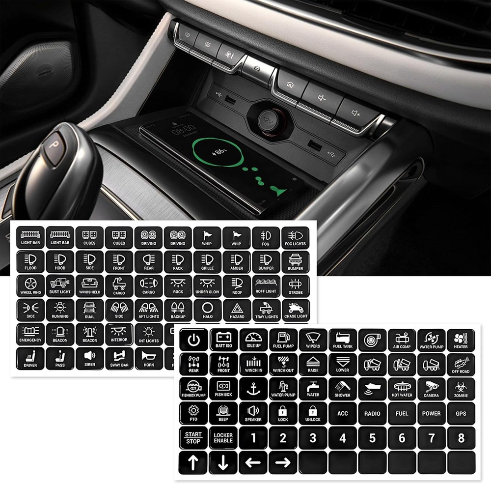 120PCS Car Switch Panel Sticker, Auto Console Switch Label Decal Kit Panel Butto