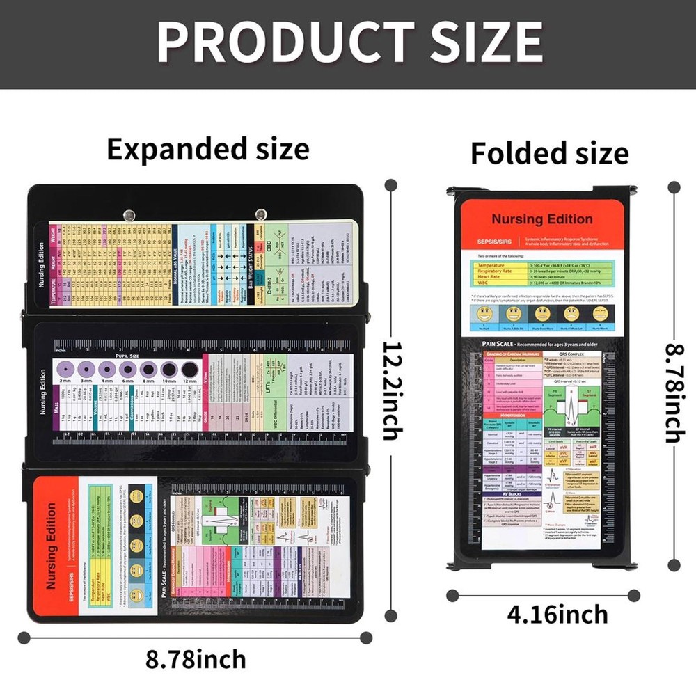 Foldable Aluminum Nursing Clipboard with Cheat Sheets - Black Letter Size 30 ...