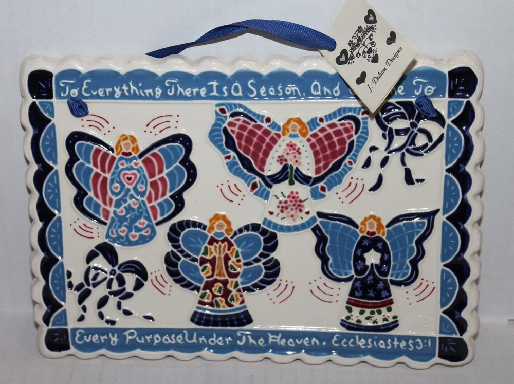 J Duban Designs Rectangular Ceramic Plaque Wall Hanging w/ Angels & Bible Verse