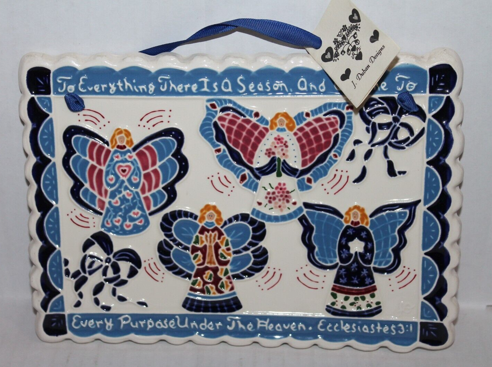 J Duban Designs Rectangular Ceramic Plaque Wall Hanging w/ Angels & Bible Verse