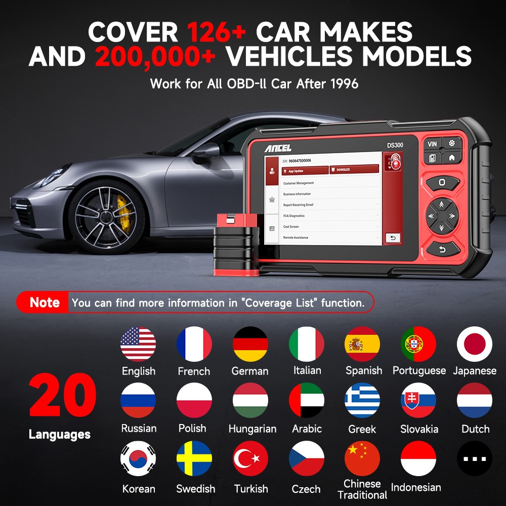 ANCEL DS300 Car OBD2 Scanner All System Auto Diagnostic Tool KEY Coding 28+Reset