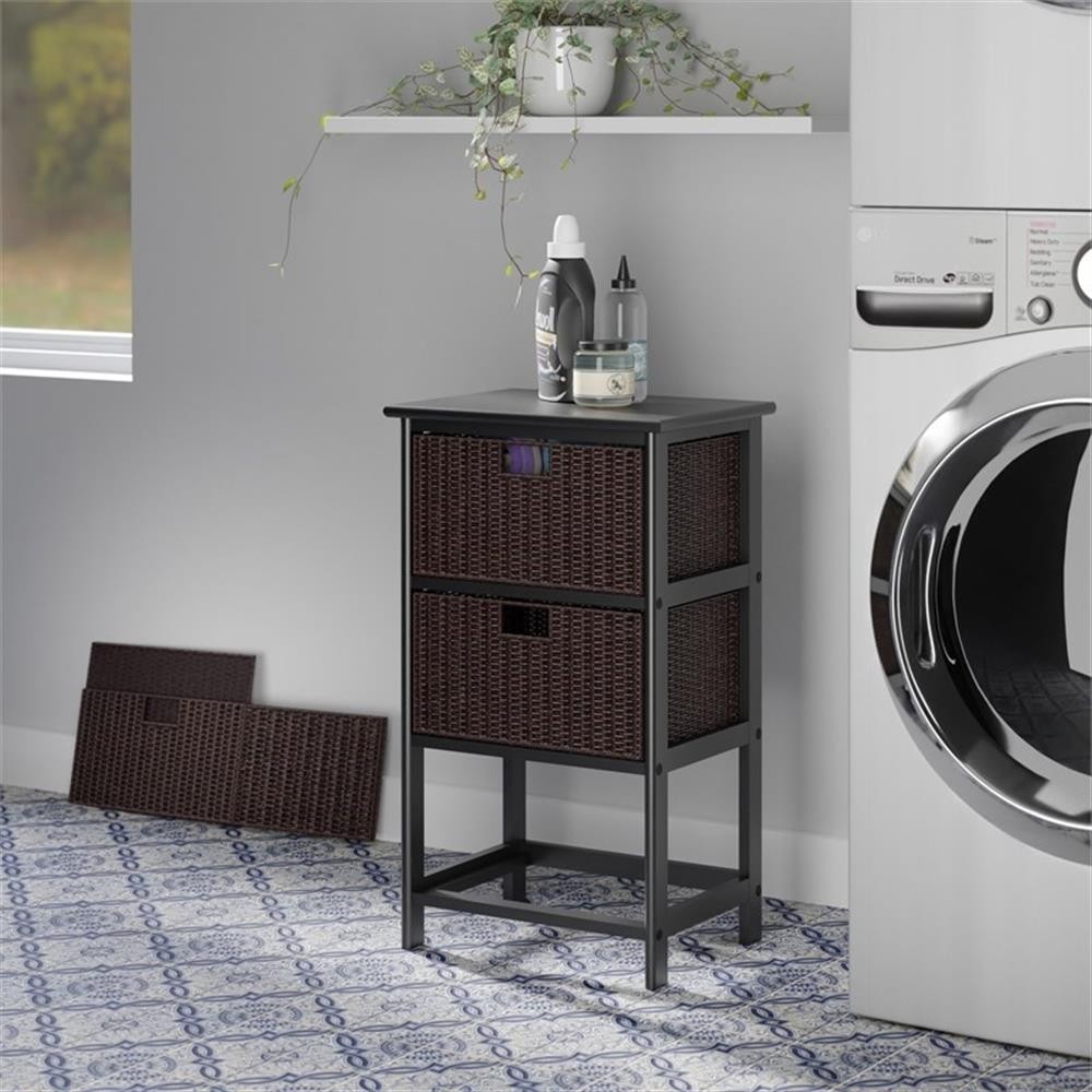 Bowery Hill Transitional Solid Wood Storage Rack w/ 3 Foldable Baskets - Black