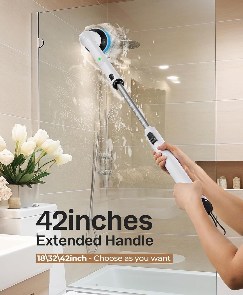 Full-Body Waterproof Spin Scrubber with 3-Length Handle & Replaceable Brushes