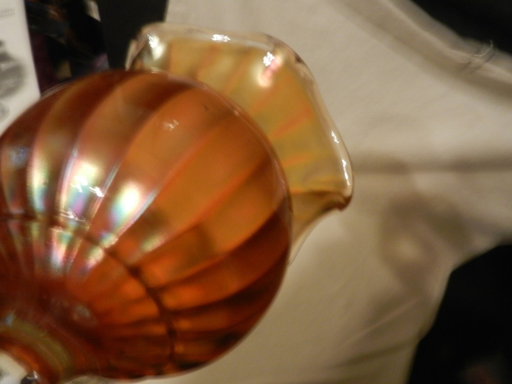 carnival glass vase or compote smooth rib marigold