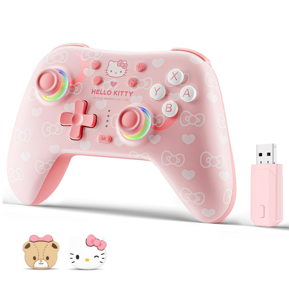 Pink Switch 2 Controller,Hello Kitty Hall Effect Controllers Wireless for Switch
