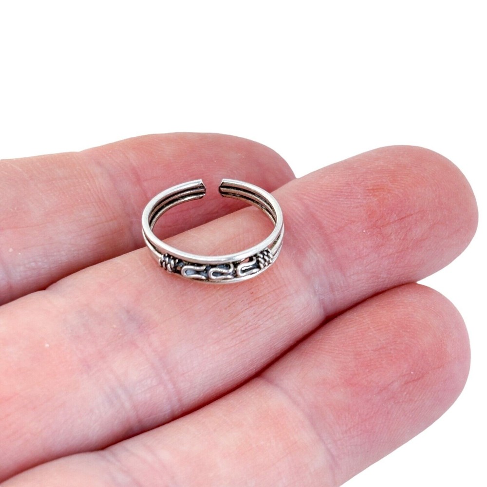 Vintage Sterling Silver 925 Bali Design Toe Ring Size 3