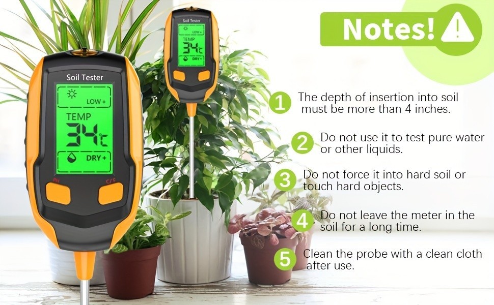 Digital PH Soil Tester Meter Moisture Temp Light LCD Display Garden Tool Pro