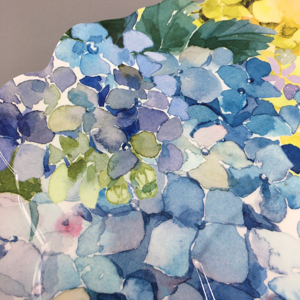 x4 Shabby Chic MELAMINE Dinner Plate Set Hydrangea Blue Green Easter Floral