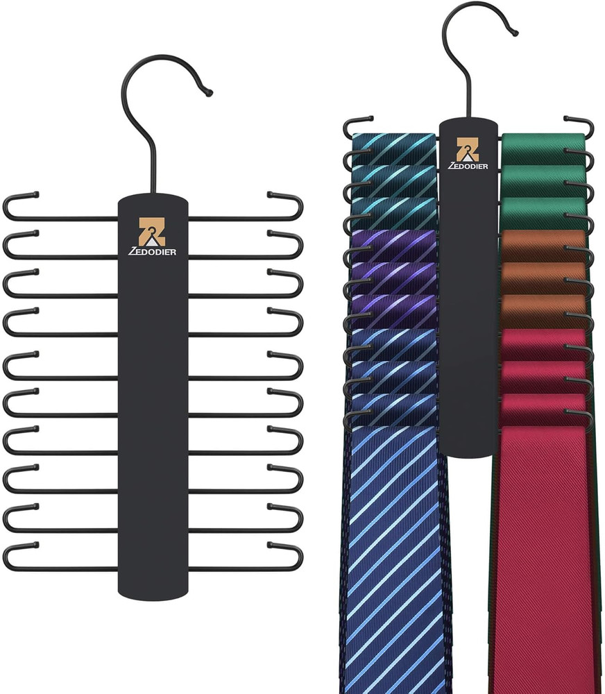 2 Pack Tie Hanger with 40 Hooks, Space Saving Necktie Organizer for Men, Large C