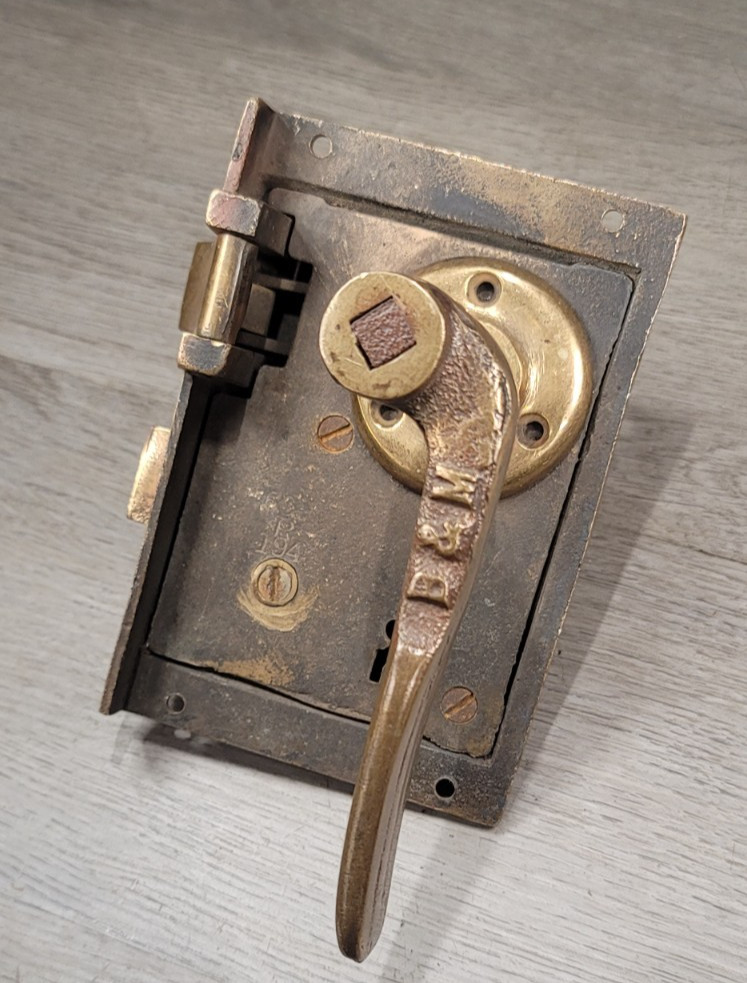 Antique Rim Lock Set Solid Brass Privacy Slide Bolt
