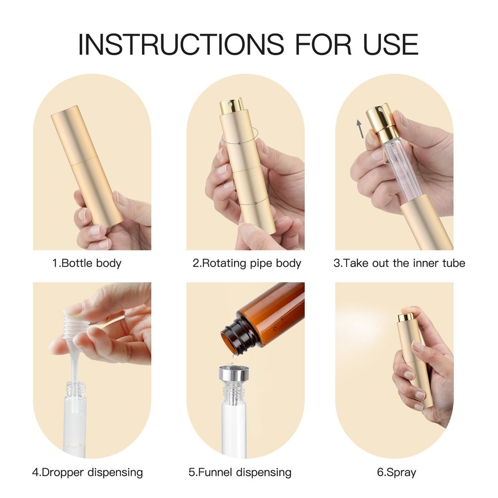 Tekson 10ml Mini Refillable Travel Perfume Atomizer Spray Bottle Gold