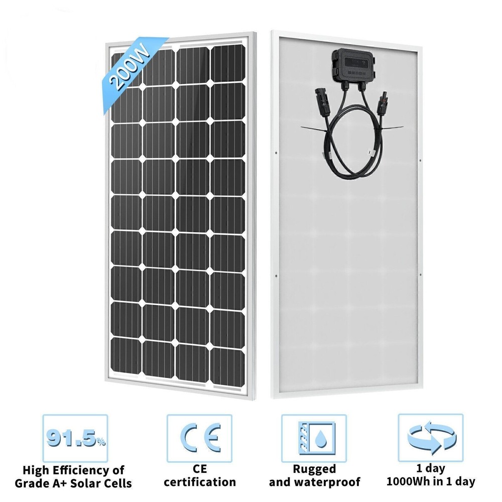 Solar Panel 200 Watt 12 Volt High-Efficiency Mono for Marine Rooftop Farm Single