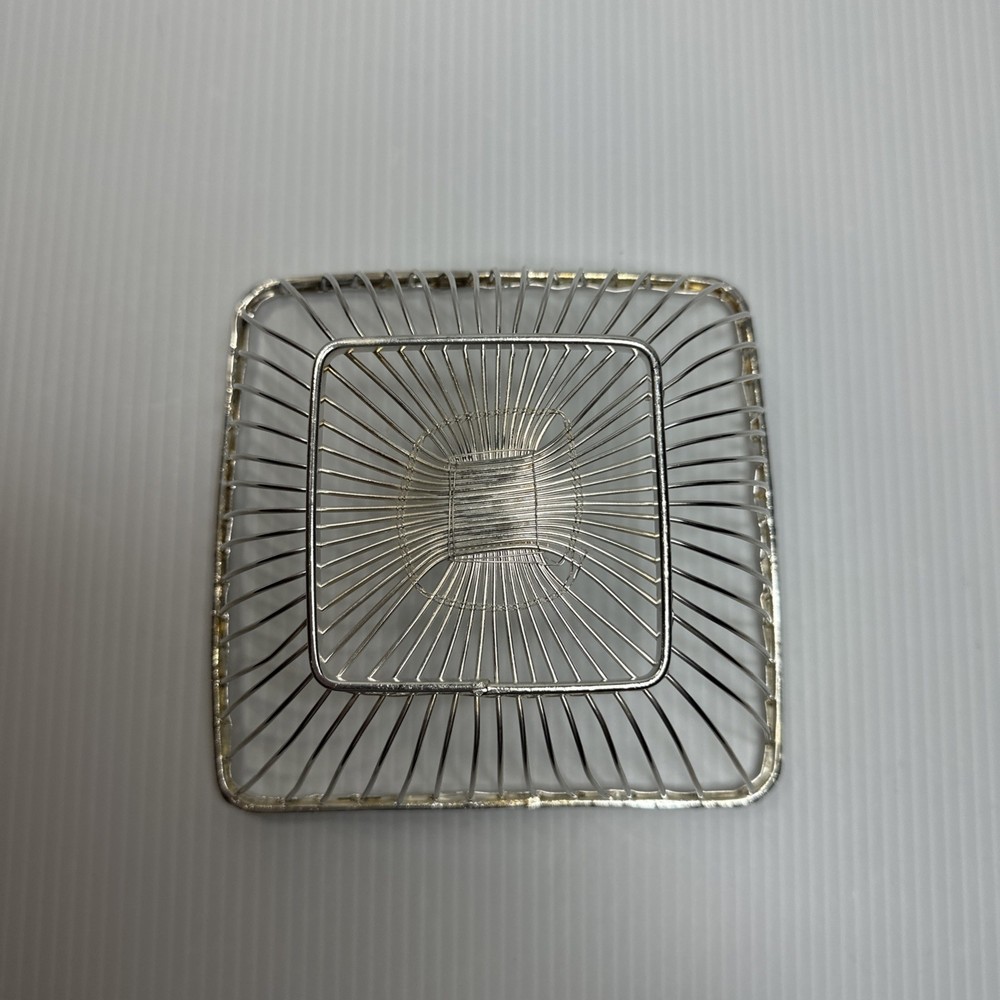 Vtg Small Silver Plated Wire Basket Square 5”x5” EUC