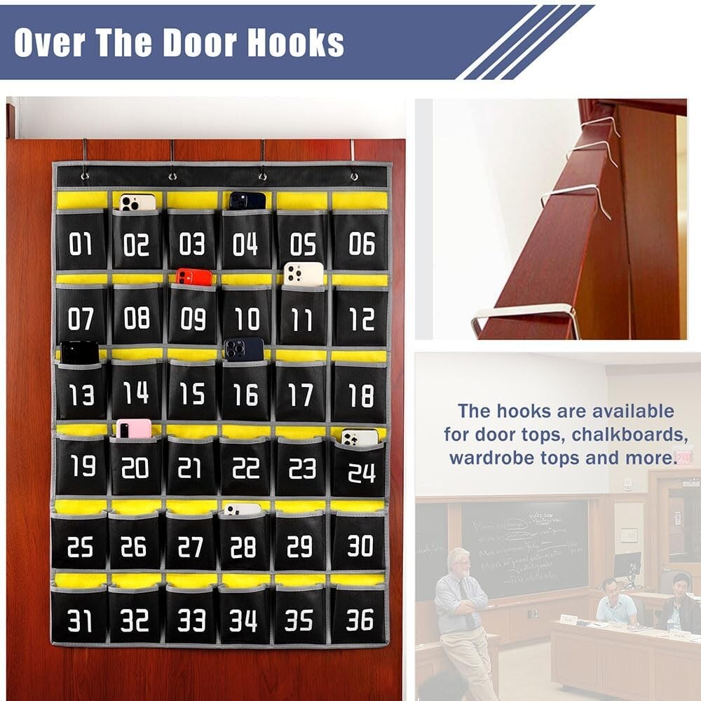 Numbered Classroom Pocket Chart - Cell Phone Holder for Students - 36 Pockets