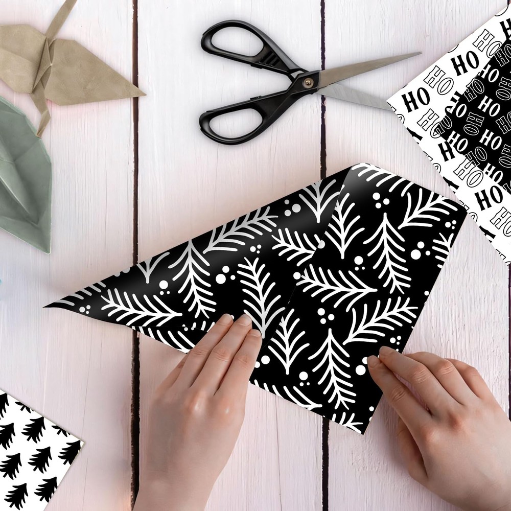 24 Sheets 12x12 Inch Black White Christmas Pattern Scrapbook Craft Paper