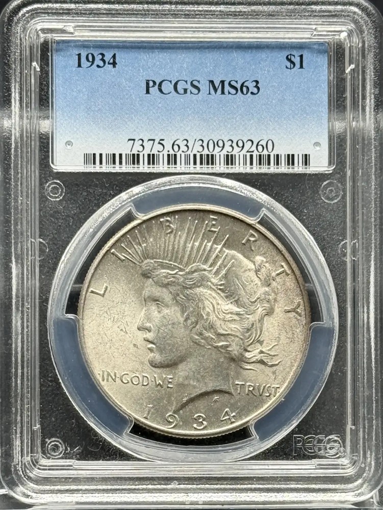 1934 Peace Silver Dollar PCGS MS-63