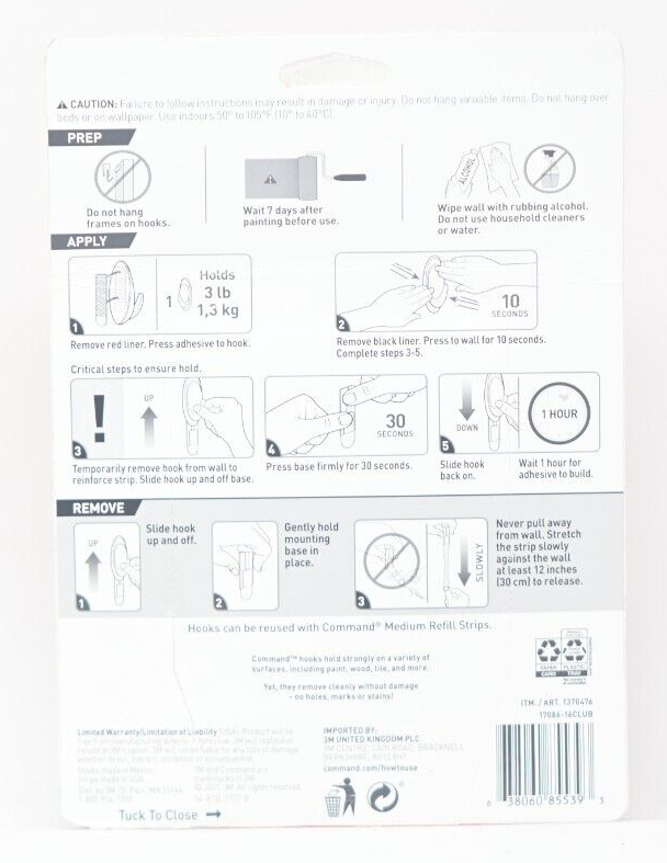 3M Command Indoor Terrace Hooks 16 Hooks/20 Strips (Holds 3 lbs)