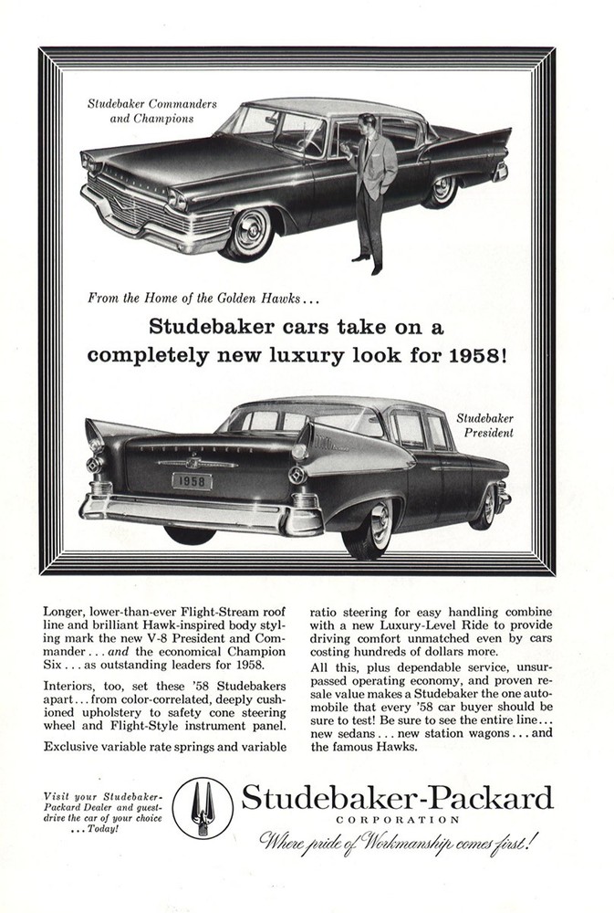 1958 Studebaker-Packard: Commanders, Champions Vintage Print Ad