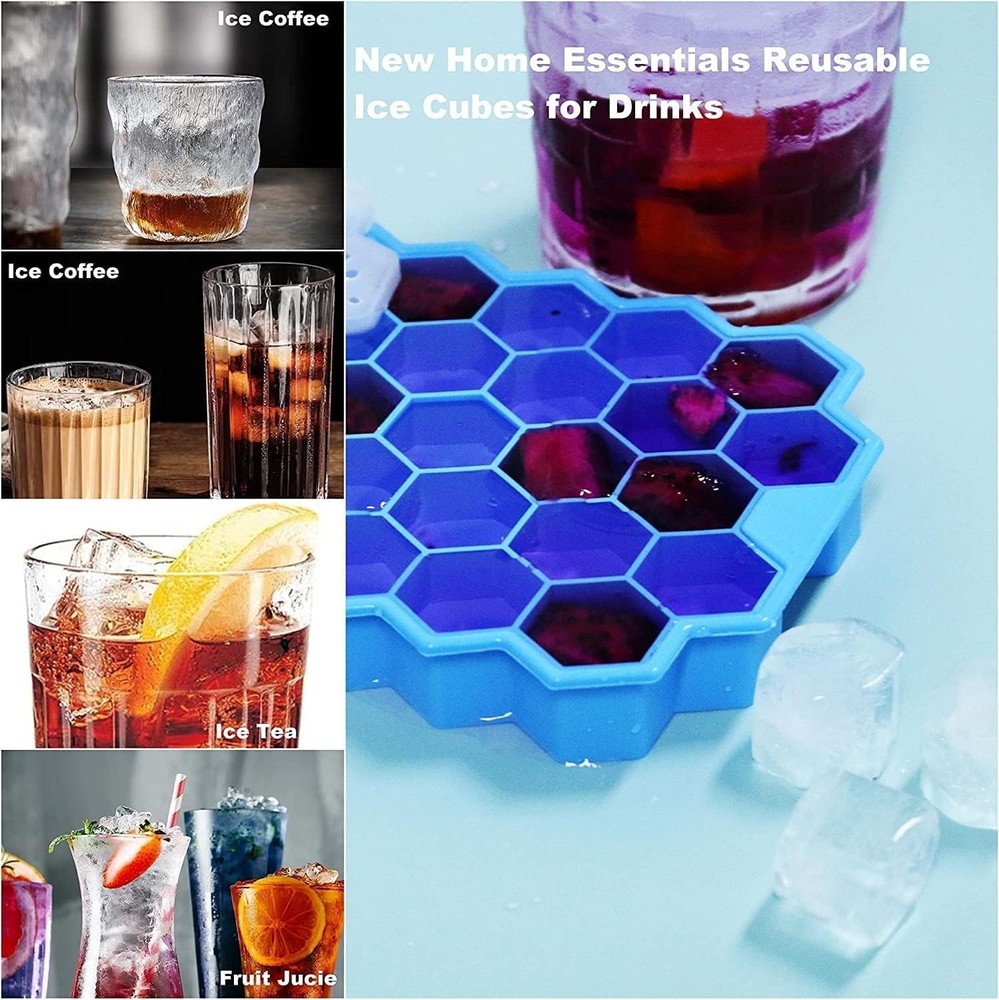 Silicone Ice Cube Trays with Lids |Hexagon Ice Molds |Easy Release & Reusable ×4