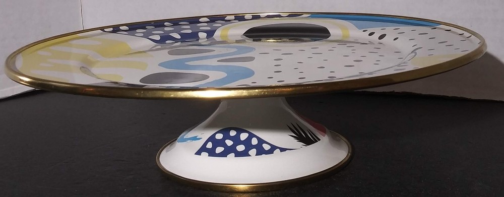 Flashback Footed Cake Serving Plate Enamelware Retro Funky Made In Turkey