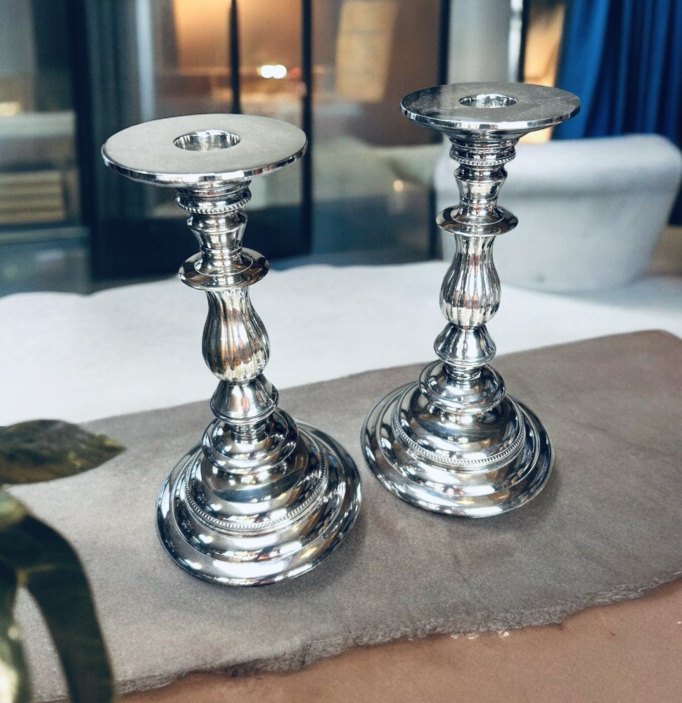 Silver Plated Candlestick Pair Heavy Quality Georgian Style