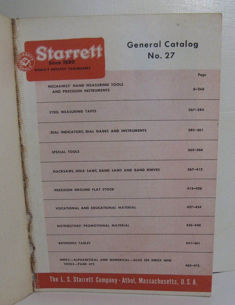 Vintage 1961 Starrett Tools Catalog No. 27 Third Edition 480 Pages