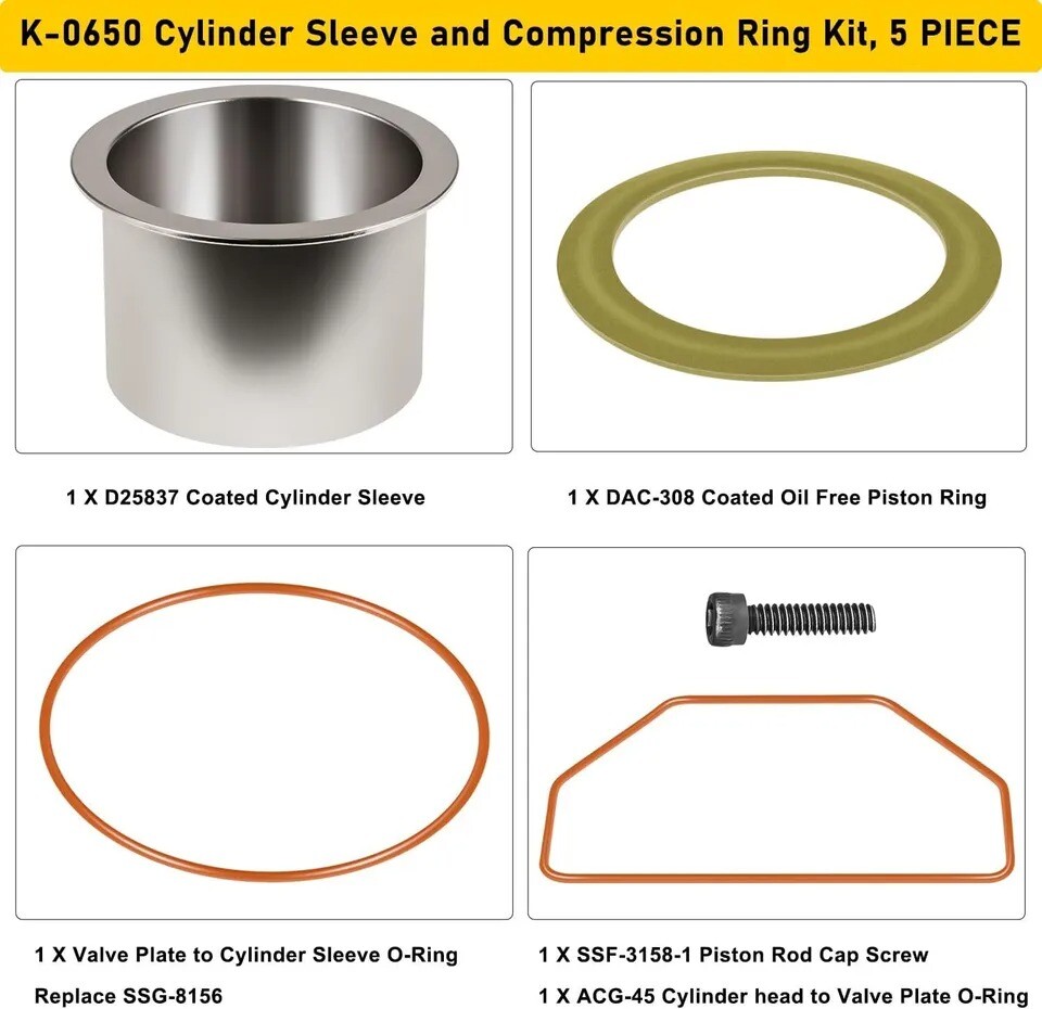 For Craftsman Dewalt Air Compressor Cylinder Sleeve Compression Ring Kit K-0650