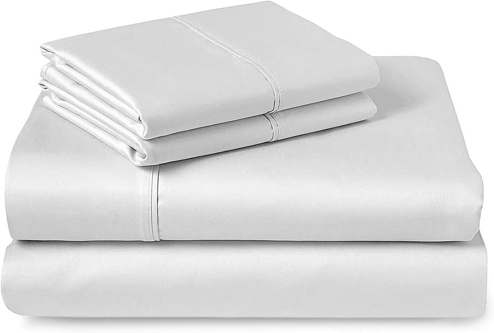 Pizuna 400 Thread Count White King Fitted-Sheet Cotton 1pc 100% Long Staple C...