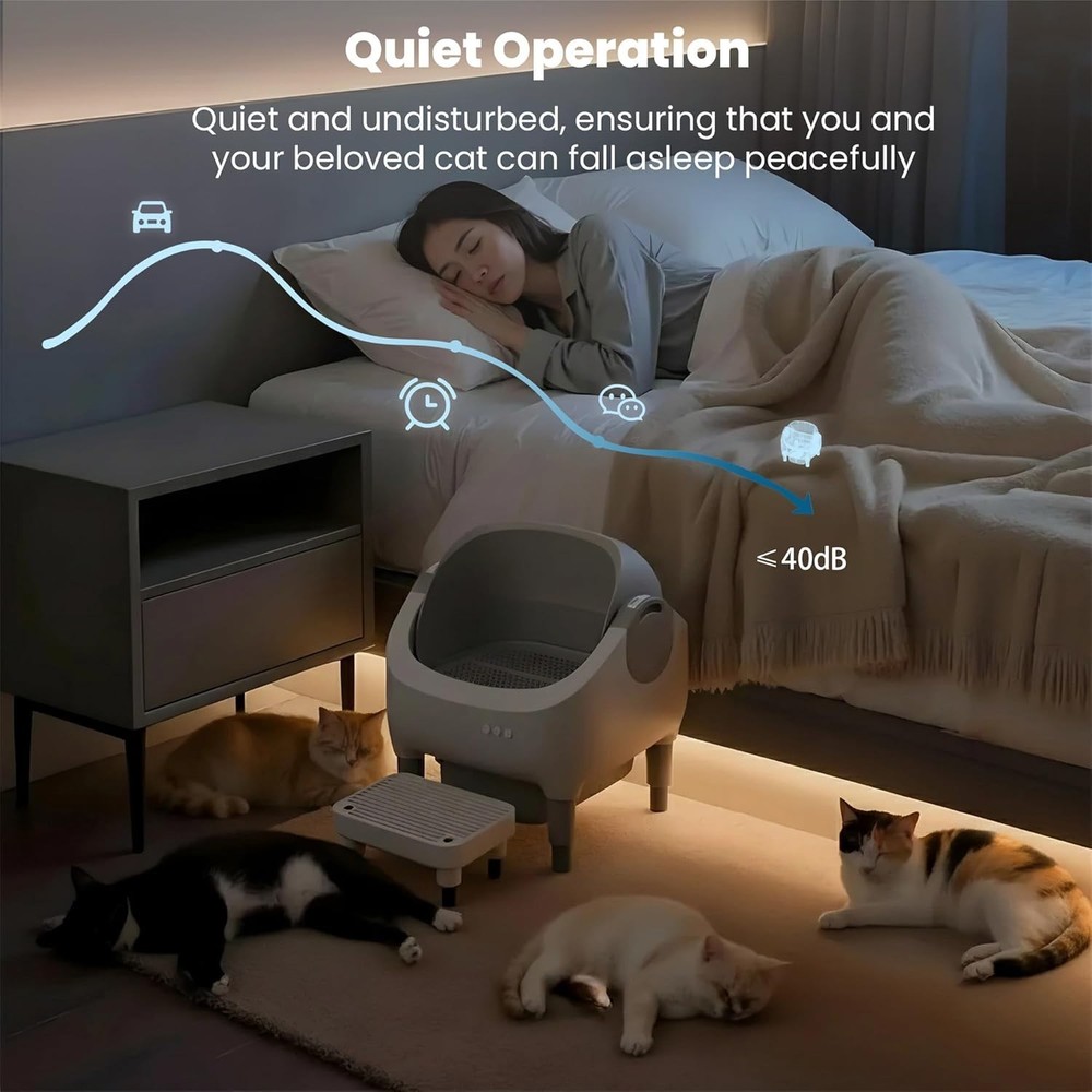 Self-cleaning cat litter box, APP remote smart control, open large space & anti-