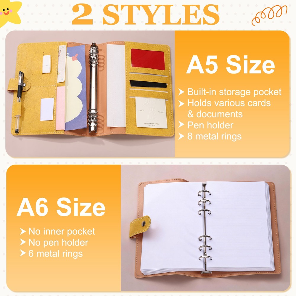 A5 Textured PU Leather Binder Protector, 8 Ring Waterproof Binder Cover, Black