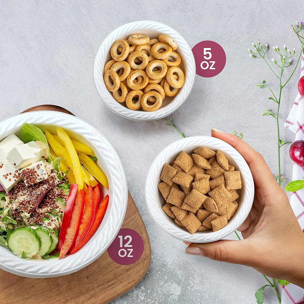 White Plastic Bowls - Microwavable Disposable Bowls - Strong Heavy