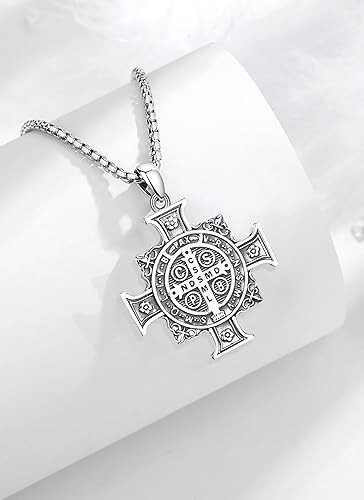 925 Sterling Silver Two-Sided Saint Benedict Necklace