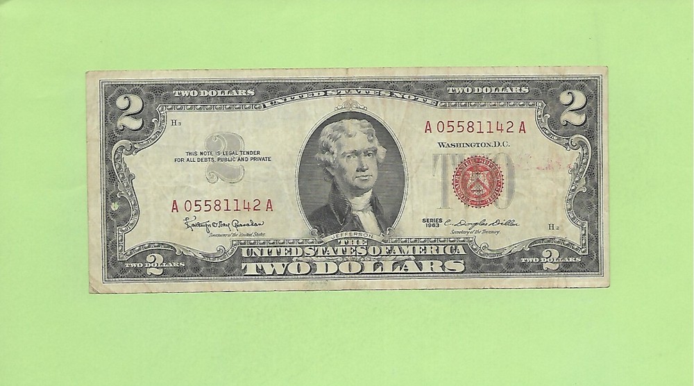 1963 $2  RED SEAL U.S. NOTE  A 0558 1142 A .... 1963 $2  A-A
