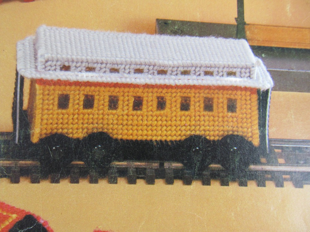 Plastic Canvas Train Pattern Book Engine Coal Passenger Box Car Caboose Vtg Q5