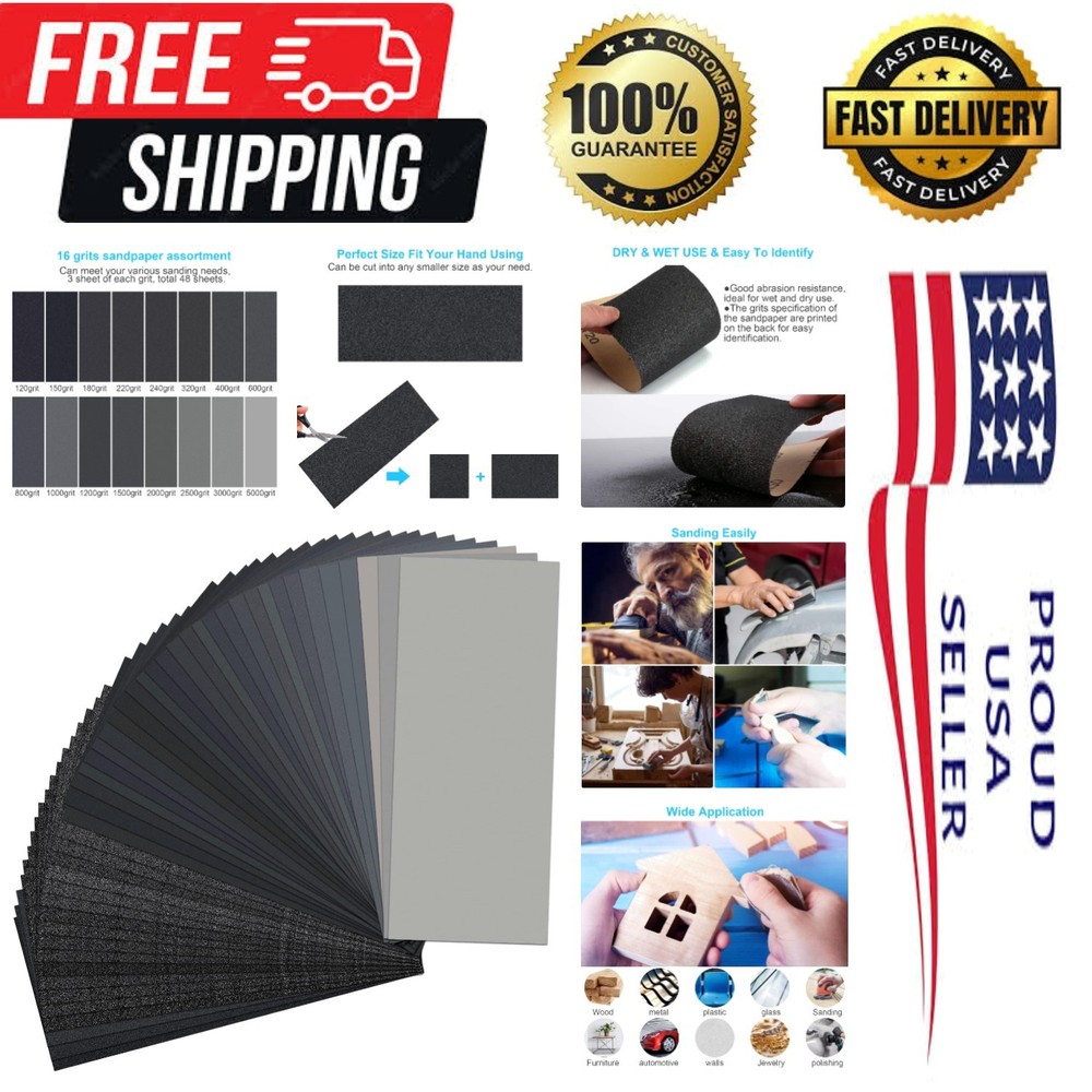 Complete Sanding Solution: 48 PCS Sandpaper Sheets, 120-5000 Grit for Every Need