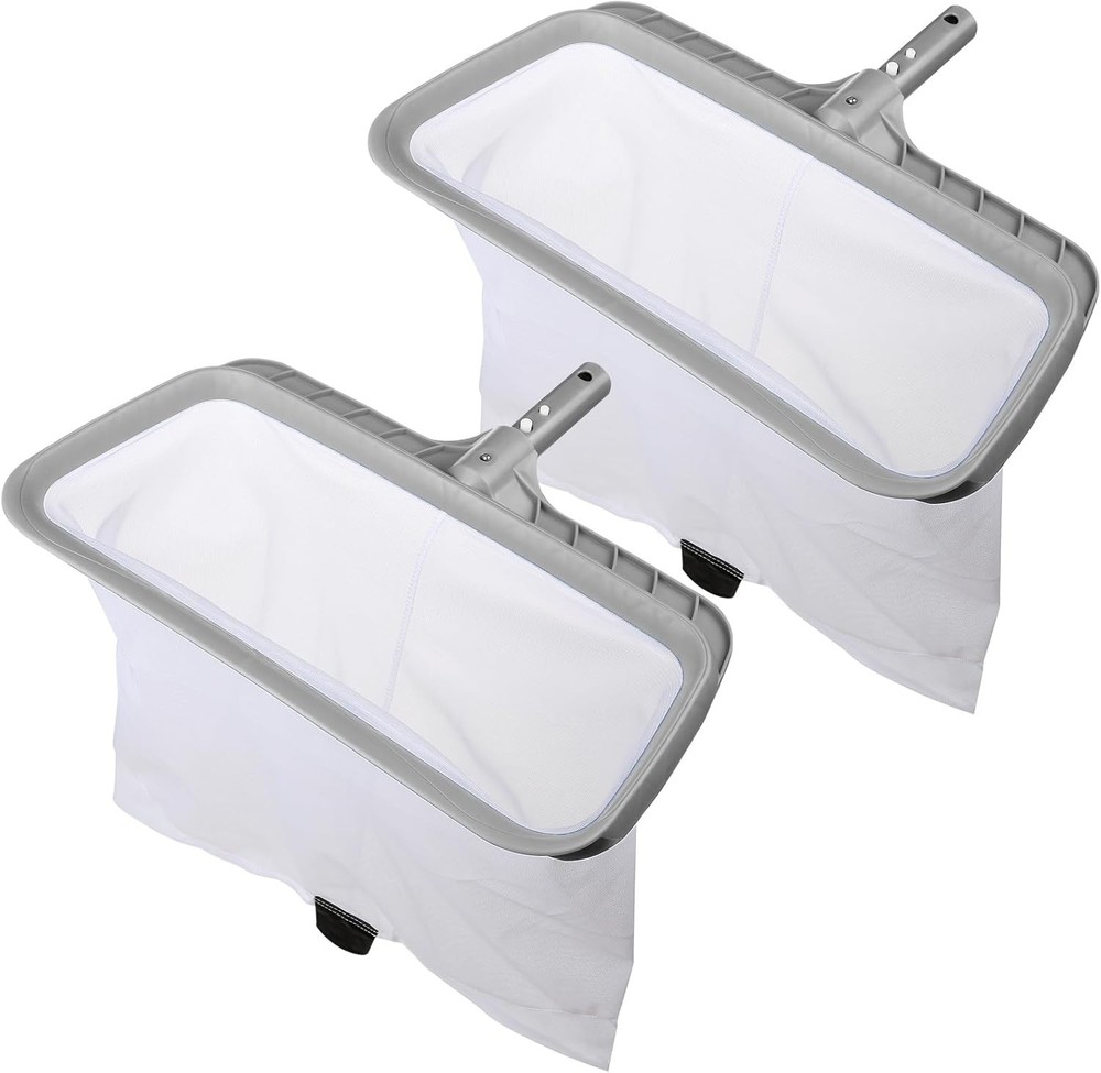 2 Pack Pool Skimmer Nets Heavy Duty Leaf Rake Fine Mesh Grey Frames
