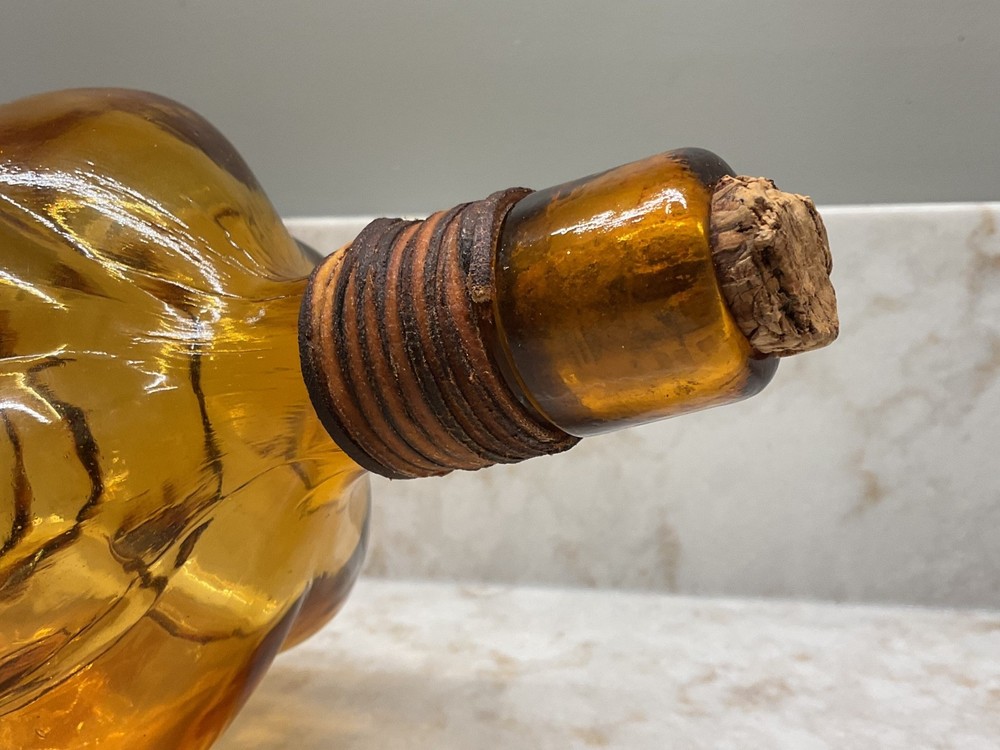 AMBER GLASS GRAPE CLUSTER SHAPE LARGE EMPTY WINE BOTTLE