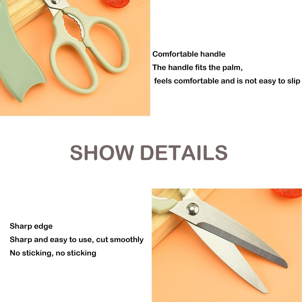 Kitchen Scissors Multi-purpose Heavy Duty Cooking Shears Left Handed Green