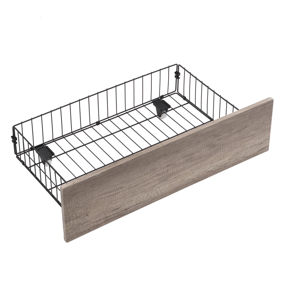 Queen Size Bed Frame w/ Upholstered Headboard Metal Platform Bed w/ 2 Drawers