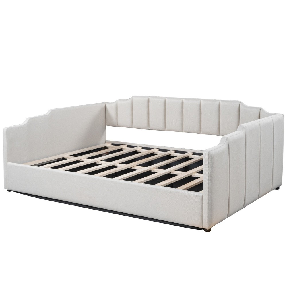 Full Size Daybed Upholstered Bed Frame Sofa Bed w/ Underneath Storage Beige/Gray