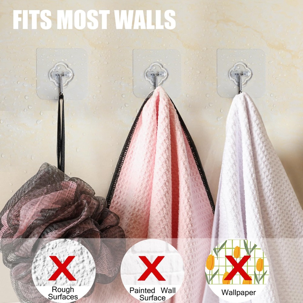 Adhesive Hooks, 32 Pack 33lb(Max) Sticky Hooks, Transparent Reusable Removabl...