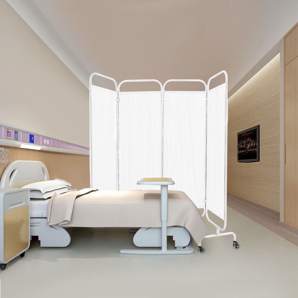 4 Panel Room Divider Rolling Folding Privacy Partition Screens Separation White