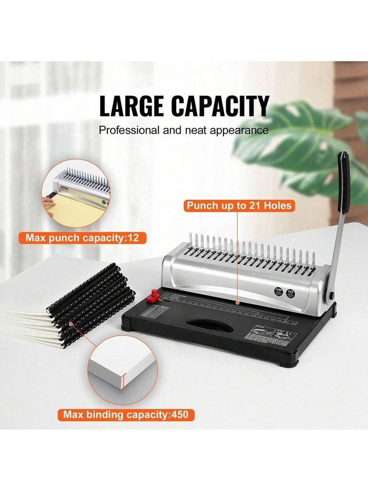 Comb binding machine, 21-hole binding, can bind 450 sheets of paper.