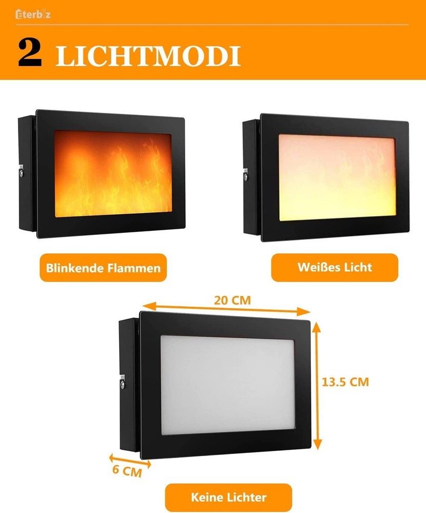Eterbiz LED Flame Effect Wall Lamp with 2 Modes