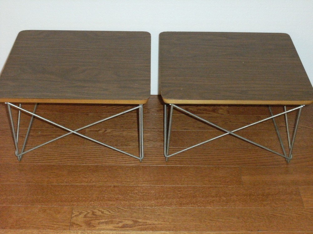 (2) Early Herman Miller Eames Wire Base Low Table's ~ Walnut