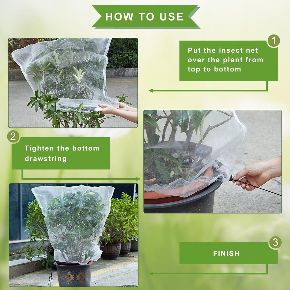 Drawstring Blueberry Netting for Bushes (4 Pack 3.28×2.62FT, White