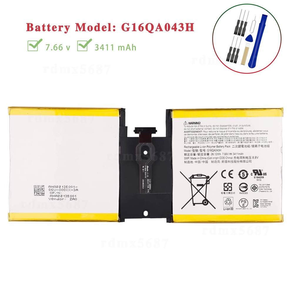 Replacement Battery G16QA043H For Microsoft Surface Go 10'' 1824 Tablet + Tool