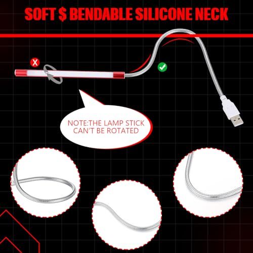 2 Pcs USB Reading Lamps with 10 LED Bead Brightness Dimmable Setting Black, Red