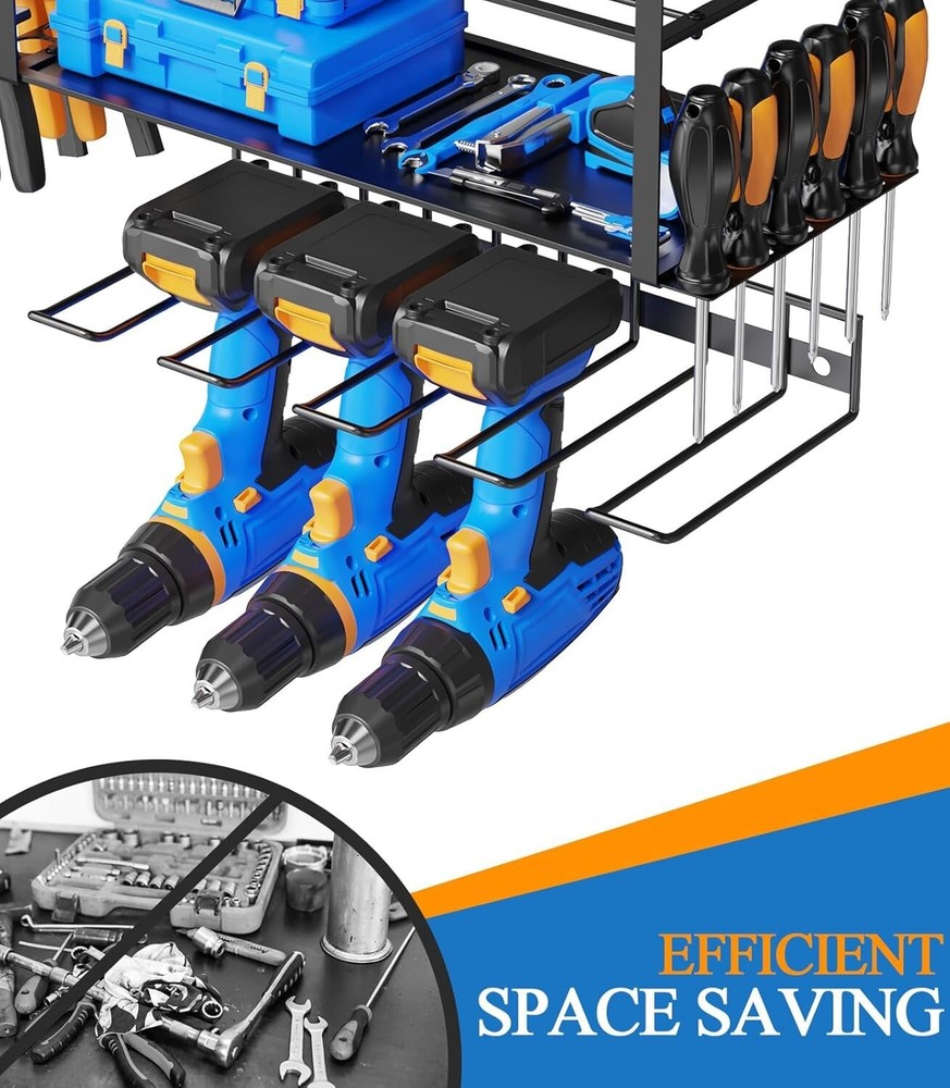 2 Pack Power Tool Organizer Wall Mount Tool Storage Garage Rack 8 Drill Holder